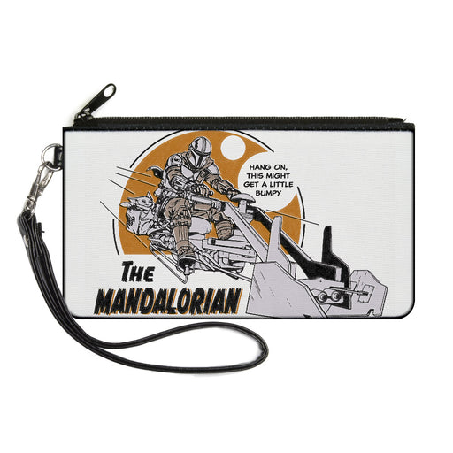 Canvas Zipper Wallet - LARGE - Star Wars THE MANDALORIAN Riding Speeder Bike with The Child HANG ON Quote White Grays Browns Canvas Zipper Wallets Star Wars   
