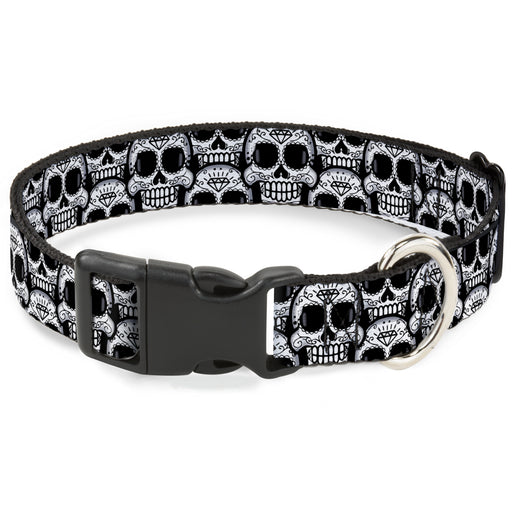 Plastic Clip Collar - Cartoon Sugar Skulls Stacked Black/White Plastic Clip Collars Buckle-Down   