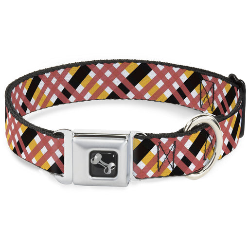 Dog Bone Seatbelt Buckle Collar - Plaid X White/Gold/Black/Pink Seatbelt Buckle Collars Buckle-Down   