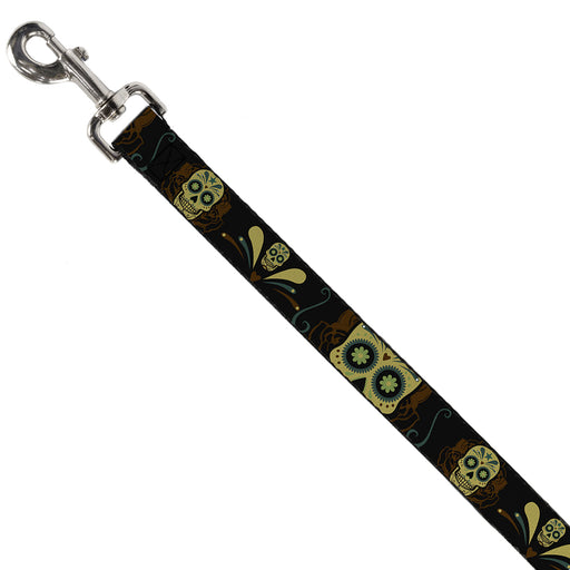 Dog Leash - Sugar Skulls Black/Olive/Burgundy Dog Leashes Buckle-Down   