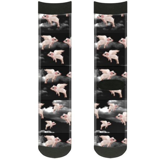 Sock Pair - Polyester - Flying Pigs Black White Pink - CREW Socks Buckle-Down   