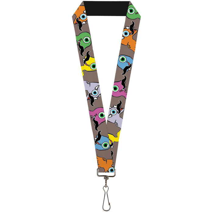 Lanyard - 1.0" - Cute Dinosaurs w Mustaches Gray Lanyards Buckle-Down   