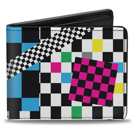 Bi-Fold Wallet - Funky Checkers Black White Neon Bi-Fold Wallets Buckle-Down   