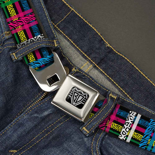 BD Wings Logo CLOSE-UP Full Color Black Silver Seatbelt Belt - Plaid Black/Neon Animal Skins Webbing Seatbelt Belts Buckle-Down   