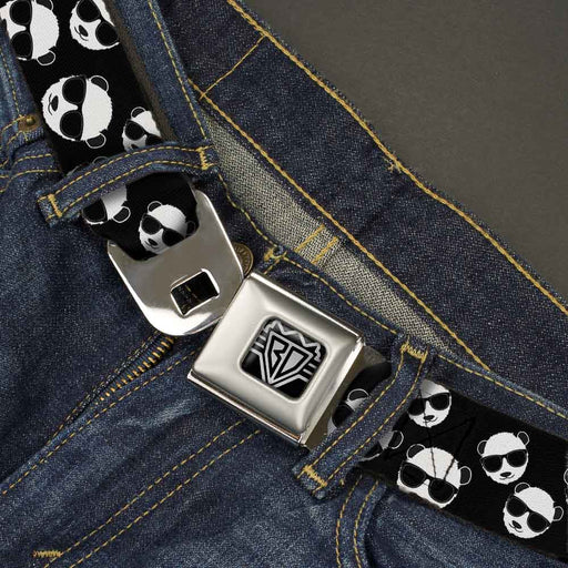 BD Wings Logo CLOSE-UP Full Color Black Silver Seatbelt Belt - Multi Panda w/Sunglasses Black/White Webbing Seatbelt Belts Buckle-Down   