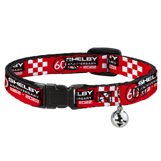 Cat Collar Breakaway with Bell - SHELBY 60th ANNIVERSARY Checker Red Black White - NARROW Fits 8.5-12" Breakaway Cat Collars Carroll Shelby   