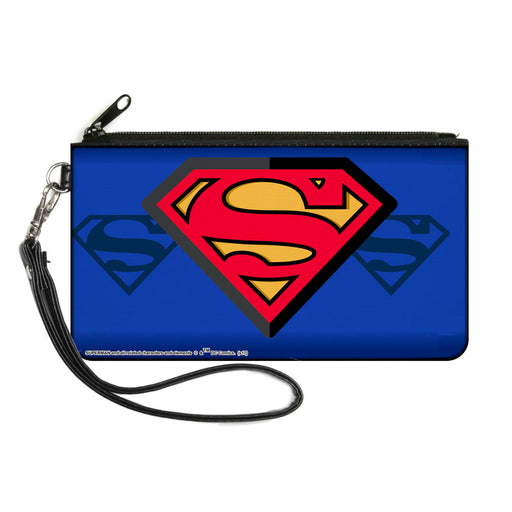 Canvas Zipper Wallet - SMALL - Superman Shield Centered Shield Stripe Blues Canvas Zipper Wallets DC Comics   