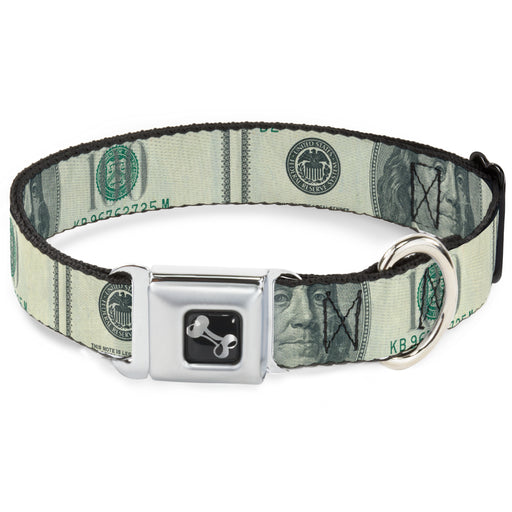 Dog Bone Seatbelt Buckle Collar - 100 Dollar Bill CLOSE-UP Seatbelt Buckle Collars Buckle-Down   