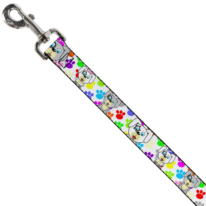 Dog Leash - Puppies w/Paw Prints White/Multi Color Dog Leashes Buckle-Down   