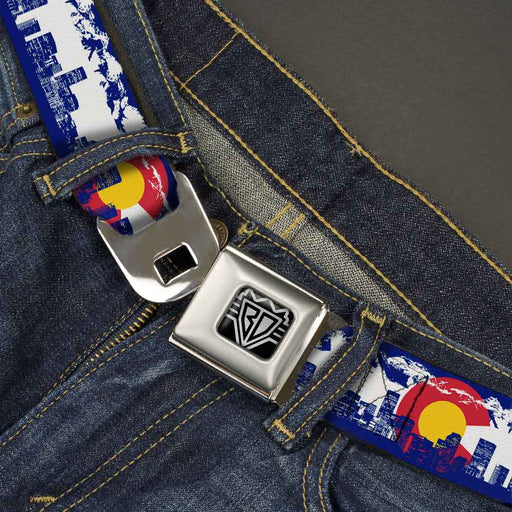 BD Wings Logo CLOSE-UP Full Color Black Silver Seatbelt Belt - Colorado Skyline/Mountains Webbing Seatbelt Belts Buckle-Down   