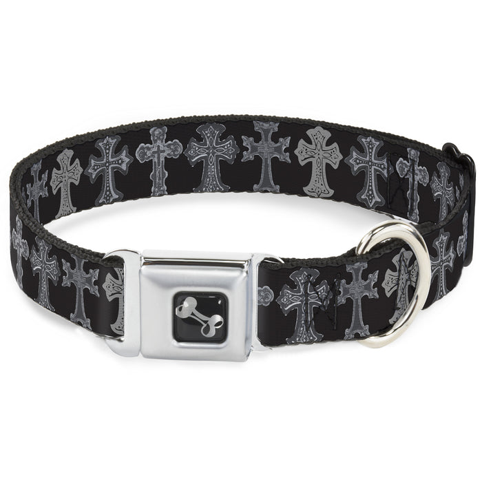 Dog Bone Seatbelt Buckle Collar - Elegant Crosses Black/Grays Seatbelt Buckle Collars Buckle-Down   