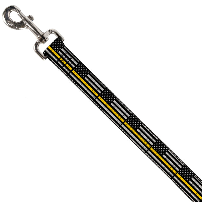 Dog Leash - Thin Yellow Line Flag Weathered Black/Gray/Yellow Dog Leashes Buckle-Down   
