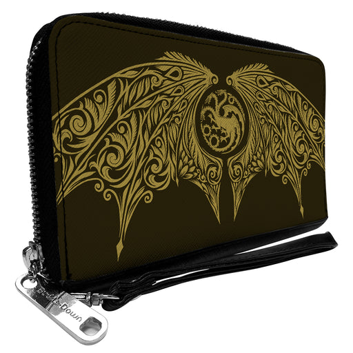 PU Zip Around Wallet Rectangle - House of the Dragon Icon and Wings Black Yellow Clutch Zip Around Wallets House of the Dragon   