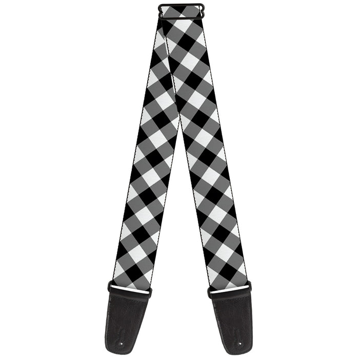 Guitar Strap - Diagonal Buffalo Plaid Black White Guitar Straps Buckle-Down   