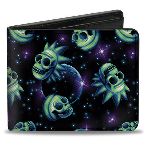 Bi-Fold Wallet - Rick and Morty Glow Skull in Space Scattered Black Blues Greens Bi-Fold Wallets Rick and Morty   