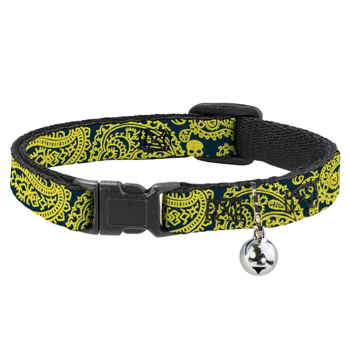 Cat Collar Breakaway - Bandana Skulls Green Gold Breakaway Cat Collars Buckle-Down   