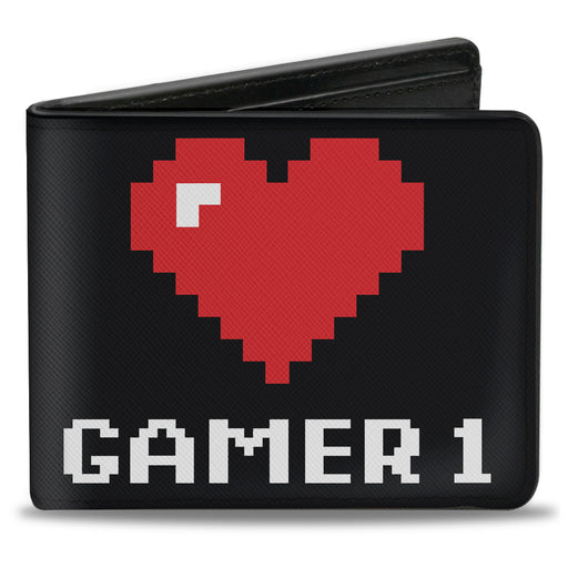 Bi-Fold Wallet - GAMER 1 Heart 8-Bit Black White Red Bi-Fold Wallets Buckle-Down   