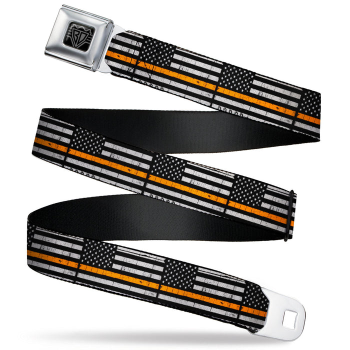 BD Wings Logo CLOSE-UP Black/Silver Seatbelt Belt - Thin Orange Line Flag Weathered Black/Gray/Orange Webbing Seatbelt Belts Buckle-Down   