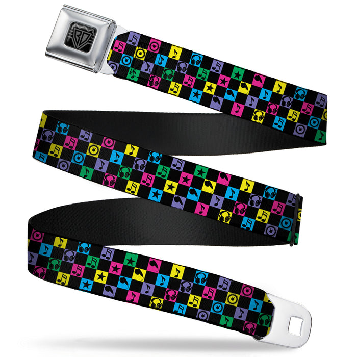 BD Wings Logo CLOSE-UP Full Color Black Silver Seatbelt Belt - Musical Checkers Black/Neon Webbing Seatbelt Belts Buckle-Down   