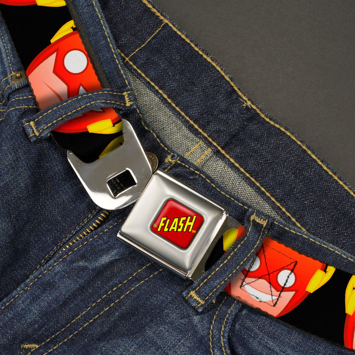THE FLASH Full Color Red/Black/Yellow Seatbelt Belt - The Flash 5-Emoji Expressions Black Webbing Seatbelt Belts DC Comics   