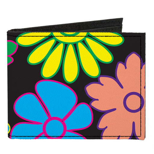 Canvas Bi-Fold Wallet - Flowers Black Multi Color Canvas Bi-Fold Wallets Buckle-Down   
