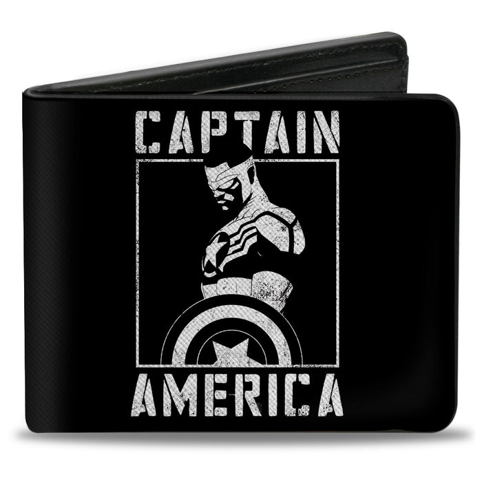 MARVEL UNIVERSE Bi-Fold Wallet - Captain America Shield Pose Black White Bi-Fold Wallets Marvel Comics   