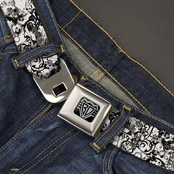 BD Wings Logo CLOSE-UP Full Color Black Silver Seatbelt Belt - BD Chaos Webbing Seatbelt Belts Buckle-Down   