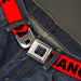 BD Wings Logo CLOSE-UP Black/Silver Seatbelt Belt - DANGER Text Red/Black Webbing Seatbelt Belts Buckle-Down   