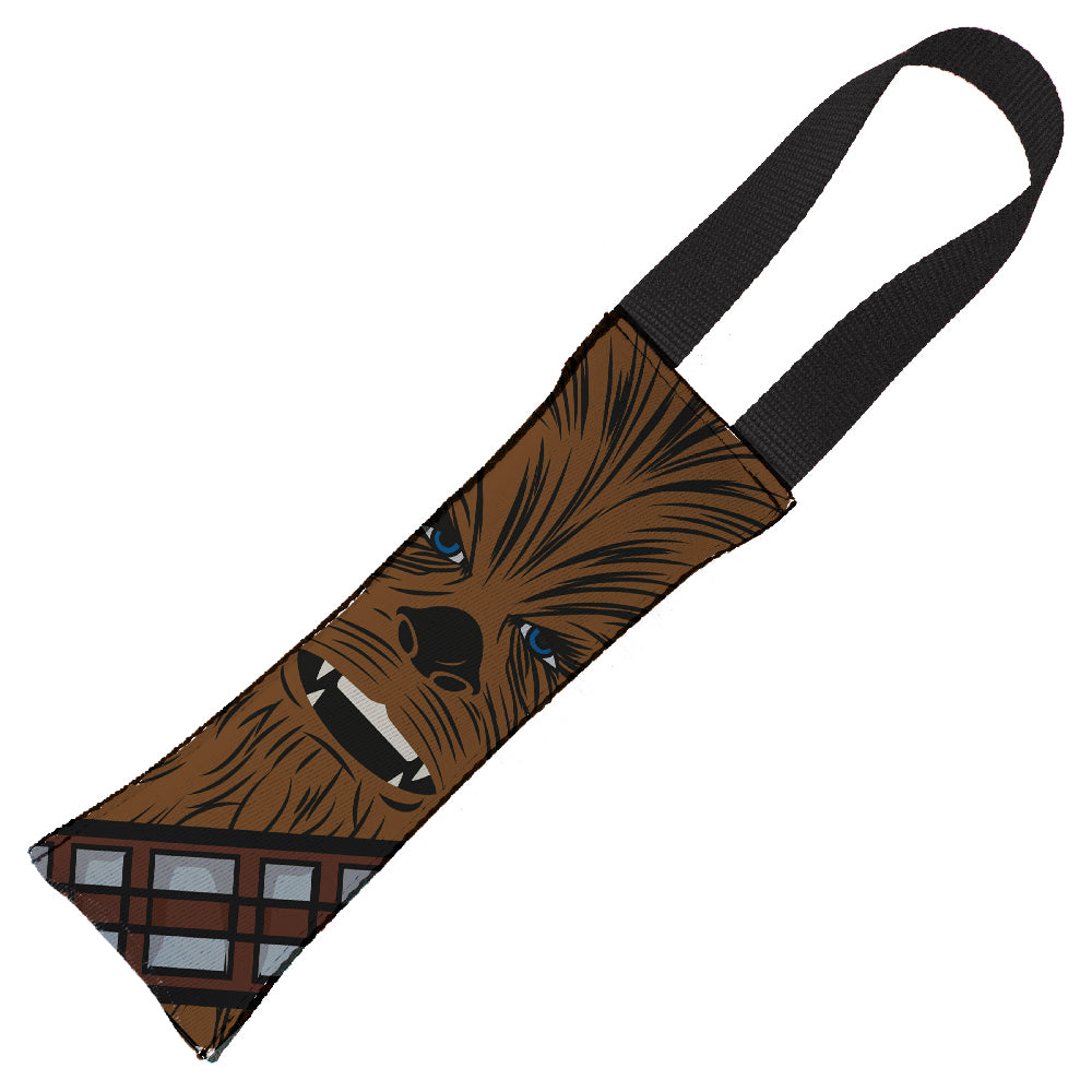 Dog Toy Squeaky Tug Toy - Star Wars Chewbacca Face CLOSE-UP Brown - BLACK Handle Webbing Dog Toy Squeaky Tug Toy Star Wars   