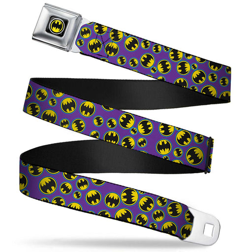 Bat Signal Full Color Black White Yellow Seatbelt Belt - Bat Signal Scattered Purple/Blue/Yellow/Black Webbing Seatbelt Belts DC Comics   