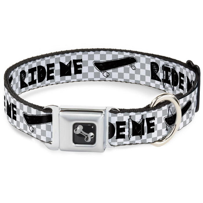 Dog Bone Seatbelt Buckle Collar - RIDE ME Skateboard w/Mini Checker White/Gray/Black Seatbelt Buckle Collars Buckle-Down   