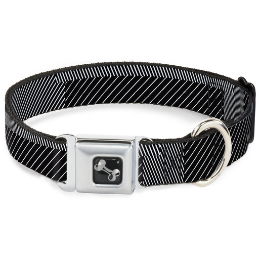 Dog Bone Seatbelt Buckle Collar - Hash Mark Stripe Black/White Seatbelt Buckle Collars Buckle-Down   