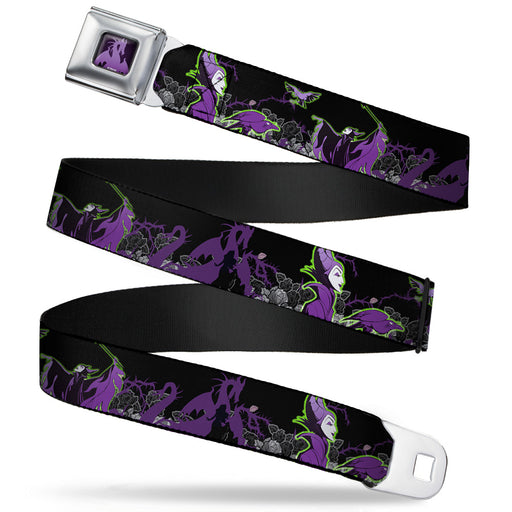 Dragon Maleficent Full Color Black Purple Seatbelt Belt - Maleficent & Diablo Black Roses/Purples Webbing Seatbelt Belts Disney   