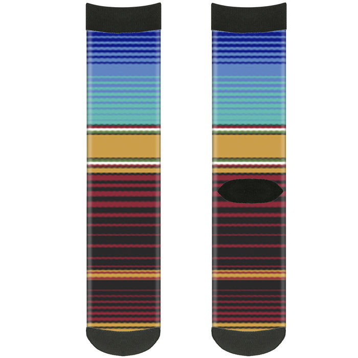Sock Pair - Polyester - Zarape6 Vertical Stripe Gold Blues Black Red - CREW Socks Buckle-Down   