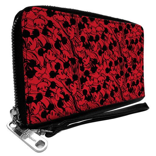 Women's PU Zip Around Wallet Rectangle - Mickey Mouse Melting Expressions Red Black Clutch Zip Around Wallets Disney   