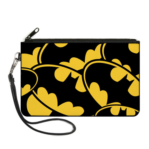 Canvas Zipper Wallet - LARGE - Bat Signals CLOSE-UP Stacked Yellow Black Canvas Zipper Wallets DC Comics   