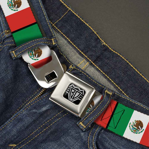 BD Wings Logo CLOSE-UP Full Color Black Silver Seatbelt Belt - Mexico Flags Webbing Seatbelt Belts Buckle-Down   