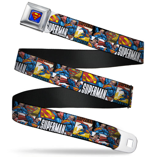 Superman Full Color Blue Seatbelt Belt - SUPERMAN Action Blocks White Webbing Seatbelt Belts DC Comics   