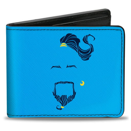 Bi-Fold Wallet - Aladdin 2019 Genie Face + AT YOUR SERVICE Blues Yellow Bi-Fold Wallets Disney   