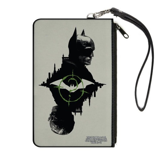 Canvas Zipper Wallet - LARGE - The Batman Movie Batman and Riddler Poses and Logos Cityscape Grays Black Green Canvas Zipper Wallets DC Comics   