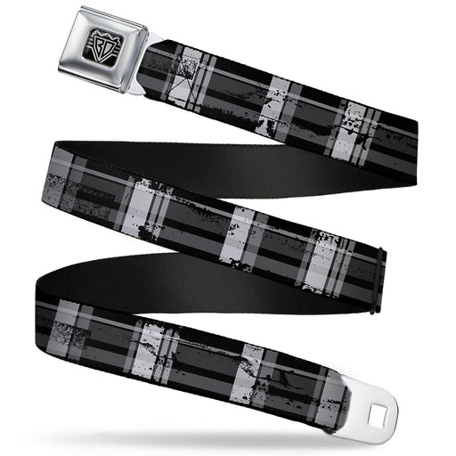 BD Wings Logo CLOSE-UP Full Color Black Silver Seatbelt Belt - Plaid Weathered Black/Gray/White Webbing Seatbelt Belts Buckle-Down   