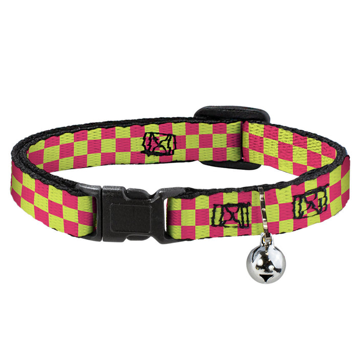 Cat Collar Breakaway - Checker Fluoresecent Pink Yellow Breakaway Cat Collars Buckle-Down   