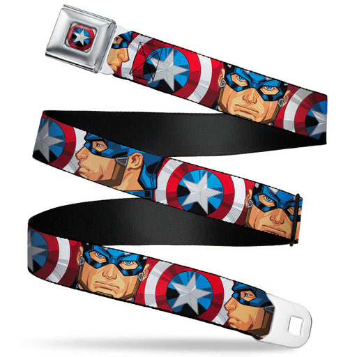 MARVEL AVENGERS Captain America Shield2 CLOSE-UP Full Color Seatbelt Belt - Captain America Face Turns/Shield CLOSE-UP Webbing Seatbelt Belts Marvel Comics   
