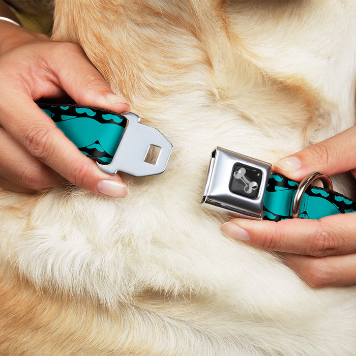 Dog Bone Seatbelt Buckle Collar - Mustaches Mini/Single Repeat Black/Turquoise Seatbelt Buckle Collars Buckle-Down   