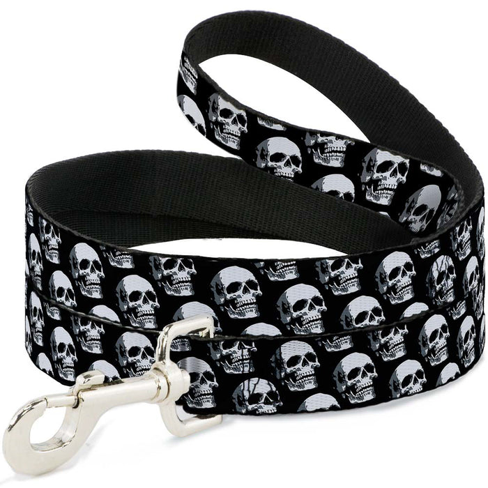 Dog Leash - 3-D Skulls Repeat Black/Grays/White Dog Leashes Buckle-Down   