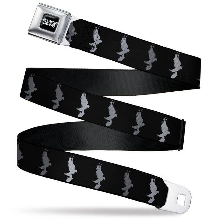 HOLLYWOOD UNDEAD Text Logo Full Color Black/White Seatbelt Belt - Hollywood Undead Dove & Grenade Icon Black/Grays Webbing Seatbelt Belts Hollywood Undead   