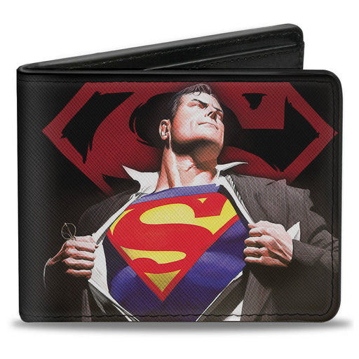 Bi-Fold Wallet - Superman Forever Clark Kent-Superman Transition Shield Black Red Bi-Fold Wallets DC Comics   