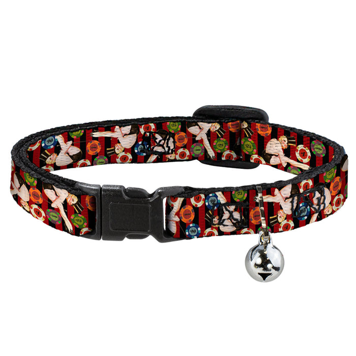 Cat Collar Breakaway - Top Hat Pin Up Girl Poker Chips Vertical Stripes Red Black Breakaway Cat Collars Buckle-Down   