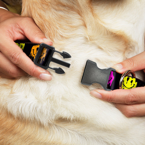 Plastic Clip Collar - Smiley Face Melted Repeat Black/Multi Neon Plastic Clip Collars Buckle-Down   