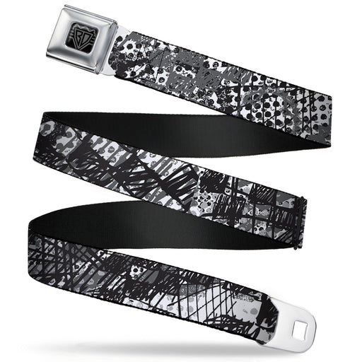 BD Wings Logo CLOSE-UP Full Color Black Silver Seatbelt Belt - Grunge Gears Black/White Webbing Seatbelt Belts Buckle-Down   